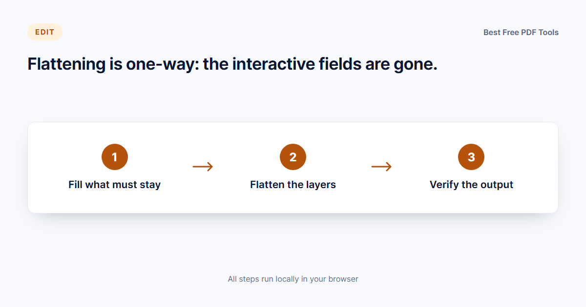 Diagram showing interactive form fields and annotations being merged into flat, static PDF page content for printing