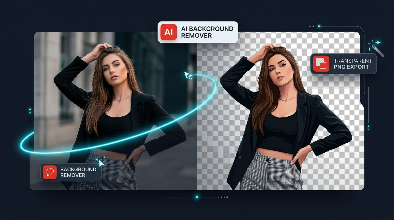 Conceptual diagram of AI-powered background removal and transparent PNG export